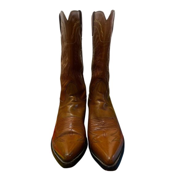 Vintage Cisco Western Leather Boots Mens 9.5 Camel Cowboy Embroidered Riding - Picture 6 of 14